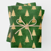 Metallic Gold kerstbomen op groen Inpakpapier Vel (In situ)