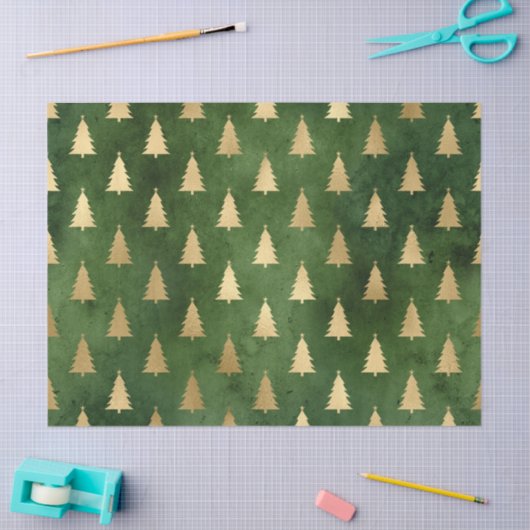 Metallic Gold kerstbomen op groene ontkoppeling Tissuepapier (Craft)