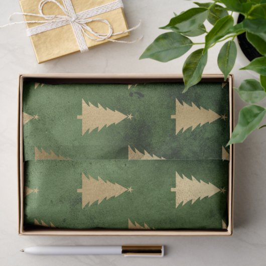 Metallic Gold kerstbomen op groene ontkoppeling Tissuepapier (Geschenk)