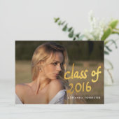 Metallic Gold Klasse van 2016 Typografie Foto Kaart (Staand voorkant)