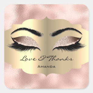 Metallic Gold Lashes Pink Sweet 16th Love Bedankt Vierkante Sticker