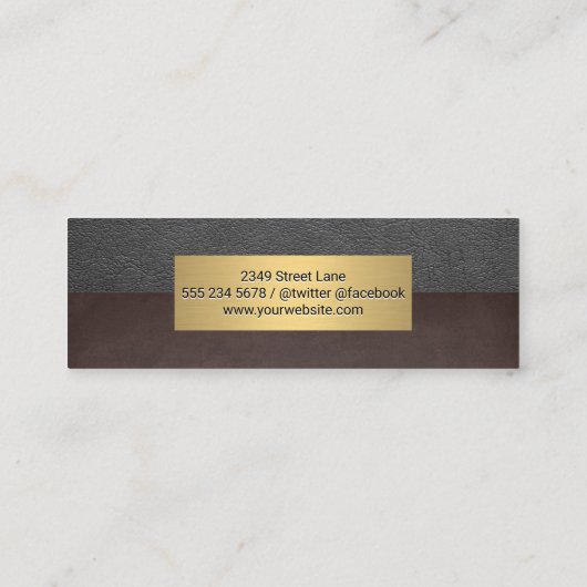 Metallic Gold Lijst | Grijs leder | Bruine textuur Mini Visitekaartje (Achterkant)