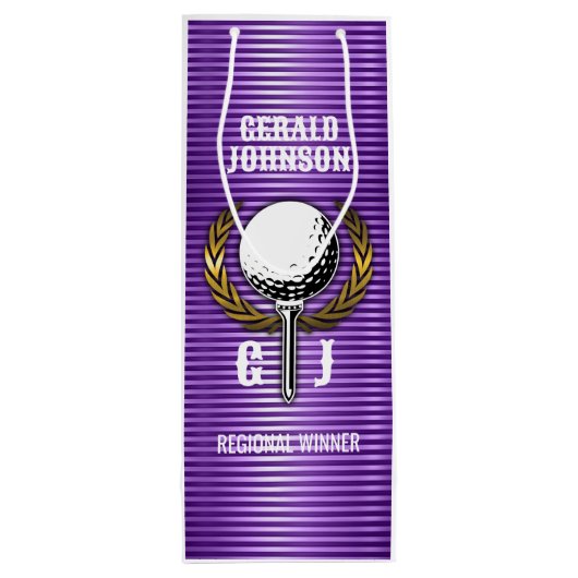 Metallic Gold Lines Golf Monogram Ontwerp Kleine G Wijn Cadeautas (Achterkant)
