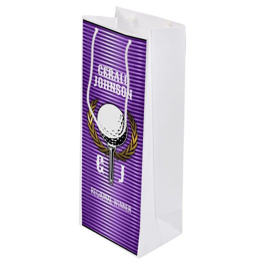 Metallic Gold Lines Golf Monogram Ontwerp Kleine G Wijn Cadeautas (Voorkant Gekanteld)