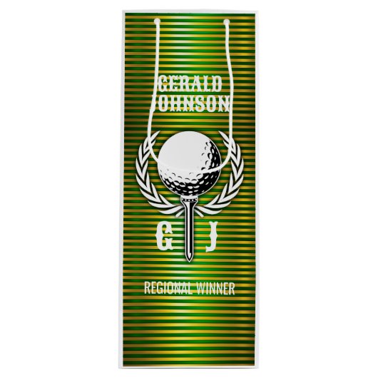 Metallic Gold Lines Golf Monogram Ontwerp Kleine G Wijn Cadeautas (Voorkant)