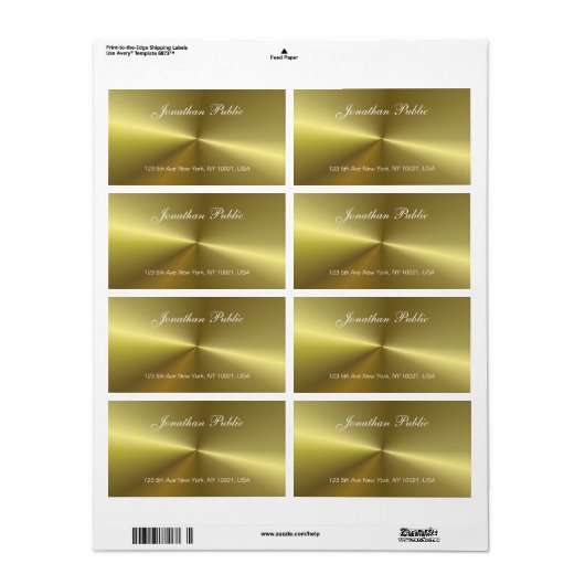 Metallic Gold look Elegant Script Trendy Sjabloon Etiket (Full Sheet)