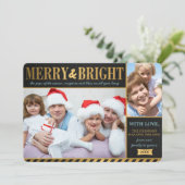 Metallic Gold Merry en Bright Holiday Card Feestdagenkaart (Staand voorkant)