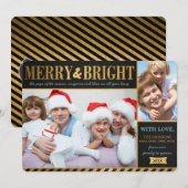 Metallic Gold Merry en Bright Holiday Card Feestdagenkaart (Voorkant / Achterkant)