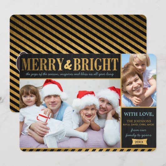 Metallic Gold Merry en Bright Holiday Card Feestdagenkaart (Voorkant / Achterkant)