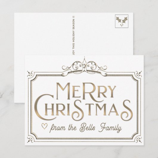 Metallic Gold Merry Fancy Lijst voor kerstmis  Briefkaart (Voorkant / Achterkant)