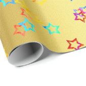 Metallic Gold met Neon Stars Aangepast Cadeaupapier (Rol Hoek)