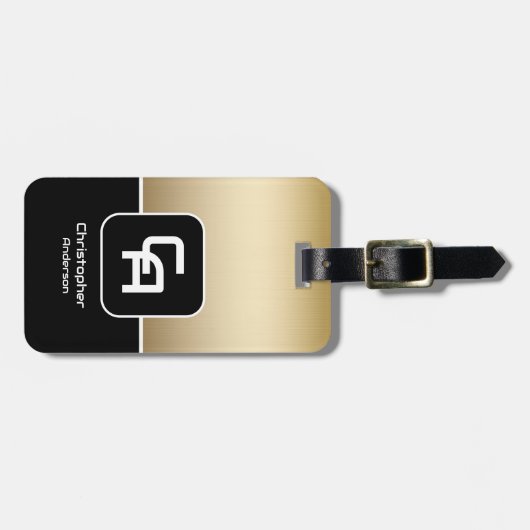 Metallic Gold Monogram Bagagelabel (Voorkant horizontaal)