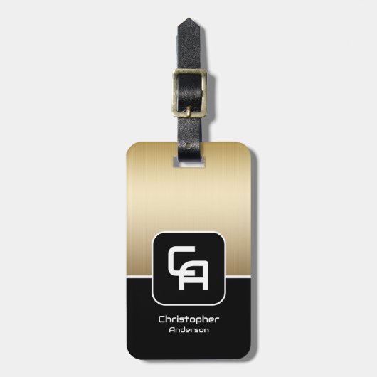 Metallic Gold Monogram Bagagelabel (Voorkant verticaal)