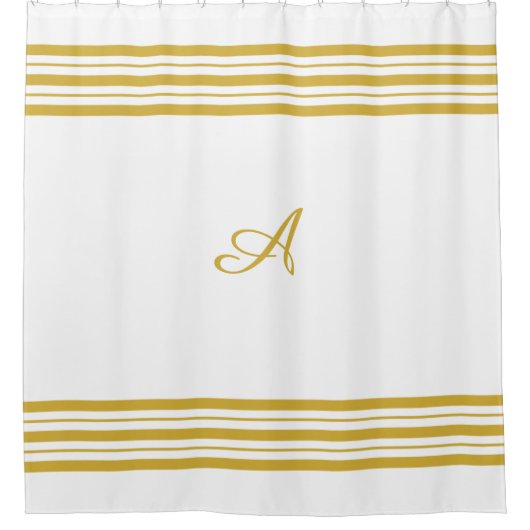 Metallic Gold Monogram en Bars op White Douchegordijn (Voorkant)