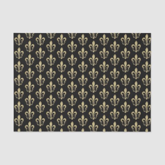 Metallic Gold op Black French Fleur de lis Tissue Tissuepapier (Voorkant)