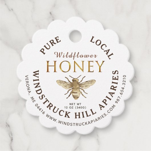 Metallic Gold op Kraft Scalloped Honey Label Bee (Voorkant)
