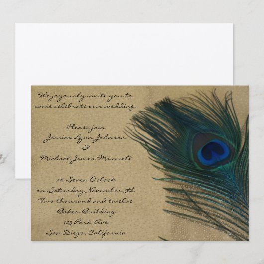 Metallic Gold Peacock Wedding Kaart (Voorkant / Achterkant)