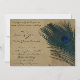 Metallic Gold Peacock Wedding Kaart