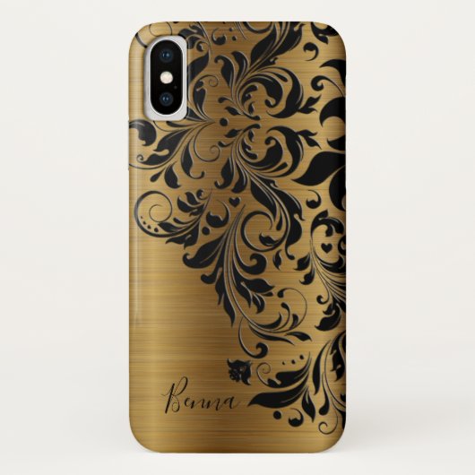 Metallic Gold Print en Black Floral Lace Case-Mate iPhone Case (Achterkant)