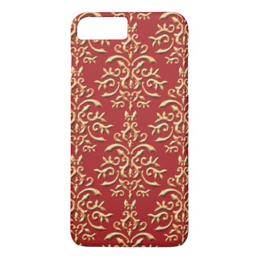 Metallic Gold Red Damask Patroon Case-Mate iPhone Case (Achterkant)