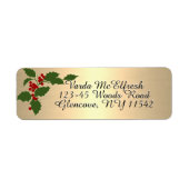Metallic Gold Script Holly en Berries Holiday Etiket (Voorkant)