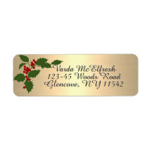 Metallic Gold Script Holly en Berries Holiday