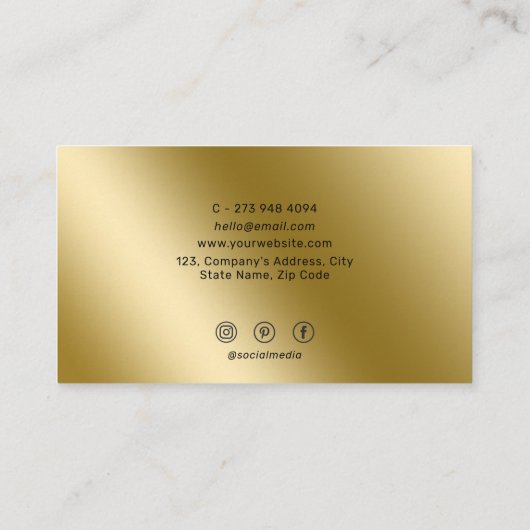Metallic Gold Shiny Minimalistische Social Media P Visitekaartje (Achterkant)