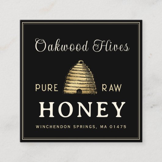 Metallic Gold  Skep Bijenkorf Bijenhouders Vierkante Visitekaartje (Voorkant)