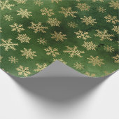 Metallic Gold Snowflakes op groene Cadeaupapier (Hoek)