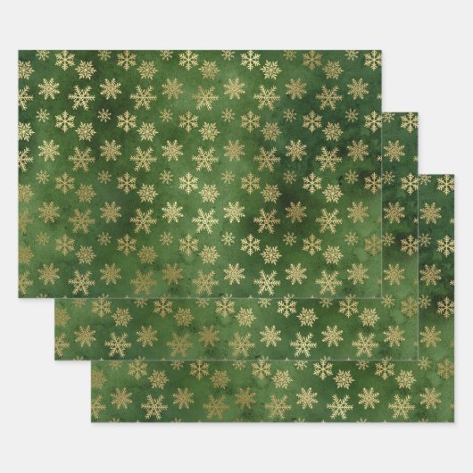 Metallic Gold Snowflakes op groene Inpakpapier Vel (Set)
