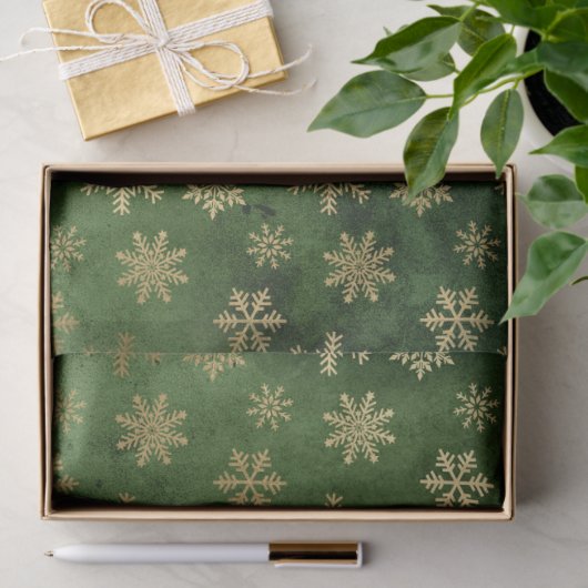 Metallic Gold Snowflakes op groene ontkoppeling Tissuepapier (Geschenk)