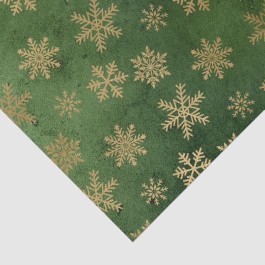 Metallic Gold Snowflakes op groene ontkoppeling Tissuepapier (Detail)