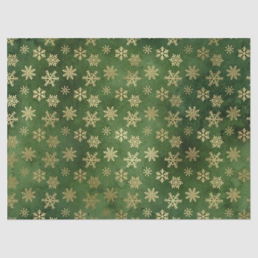 Metallic Gold Snowflakes op groene ontkoppeling Tissuepapier (Voorkant)