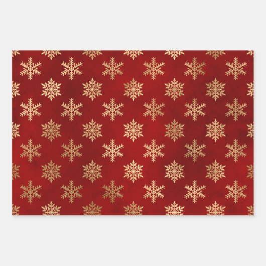 Metallic Gold Snowflakes op rood Inpakpapier Vel (Voorkant 3)