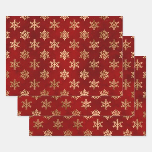Metallic Gold Snowflakes op rood Inpakpapier Vel (Set)