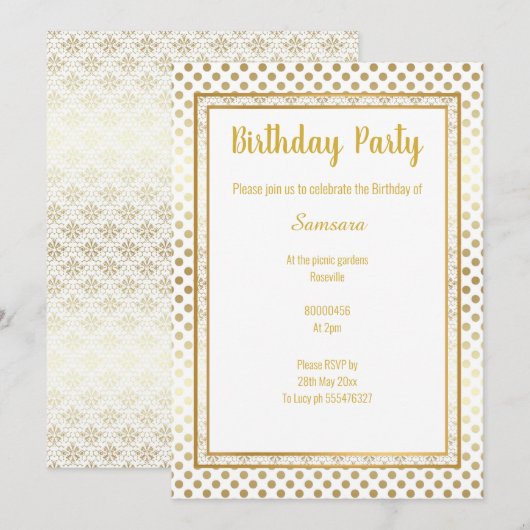 METALLIC GOLD SPOT LAYERED 2 BIRTHDAGINA INVITATIE KAART (Voorkant / Achterkant)