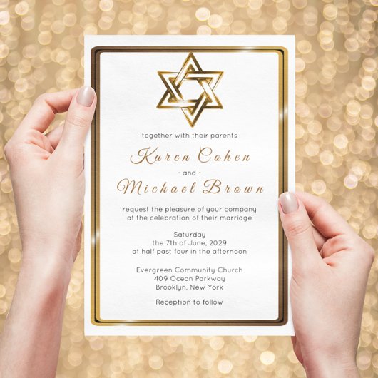 Metallic Gold Star van David Jewish Wedding Kaart
