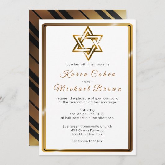 Metallic Gold Star van David Jewish Wedding Kaart (Voorkant / Achterkant)