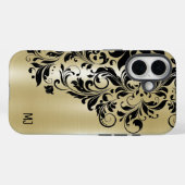 Metallic Gold Texture Black Swirl Accent Monogram Case-Mate iPhone Case (Achterkant (horizontaal))