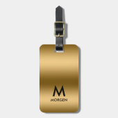 Metallic gold texture monogram bagagelabel (Voorkant verticaal)
