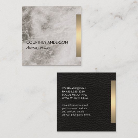 Metallic Gold Trim marmer en leder Vierkante Visitekaartje (Voorkant / Achterkant)