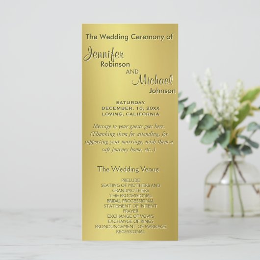 Metallic Gold Wedding Programma Programmakaart (Staand voorkant)