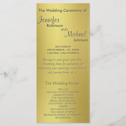 Metallic Gold Wedding Programma Programmakaart (Voorkant)