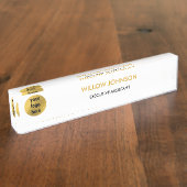 Metallic Gold & White Business Logo Executive Naambordje (Zijkant)