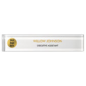 Metallic Gold & White Business Logo Executive Naambordje (Voorkant)