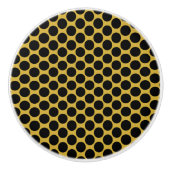 Metallic Gold with Modern Black Dot Style Hexagon Keramische Knop (Voorkant)