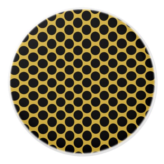 Metallic Gold with Modern Black Dot Style Hexagon Keramische Knop (Voorkant)