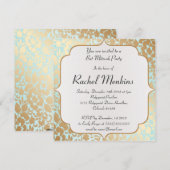 Metallic Golden Aqua Bat Mitzvah Uitnodiging (Voorkant / Achterkant)