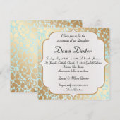 Metallic Golden Aqua Floral Baptism Invitation Kaart (Voorkant / Achterkant)