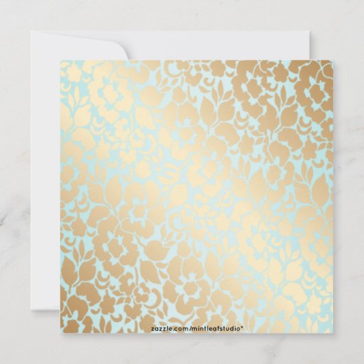 Metallic Golden Aqua Floral Baptism Invitation Kaart (Achterkant)